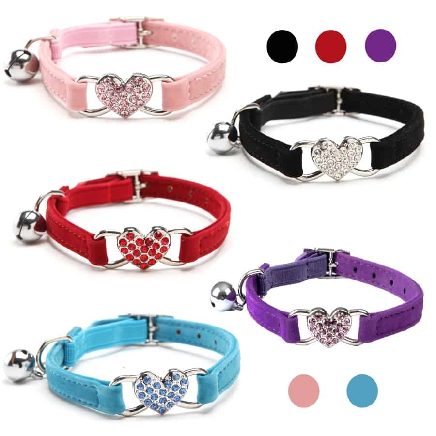 Heart Charm And Bell Cat Collar 